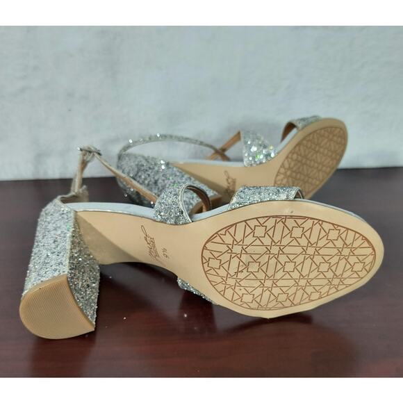 Jewel Badgley Mischka Cook Silver Glitter Sandals Women's Sz 9.5 Metallic Shoes - Picture 14 of 14